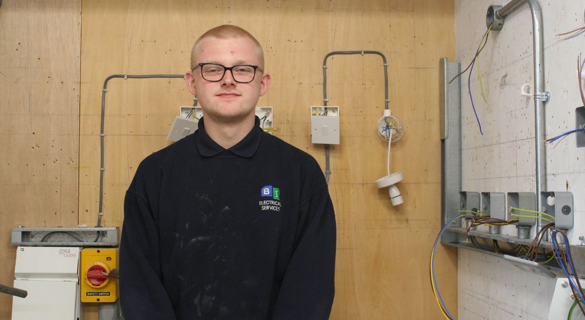 Cameron Gorman in the electrical workshop.